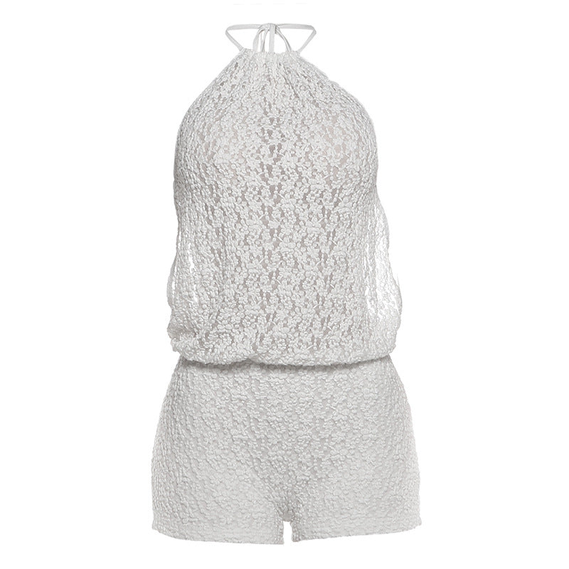 Damen lässiger Strampler aus transparentem Stoff mit floralem Design