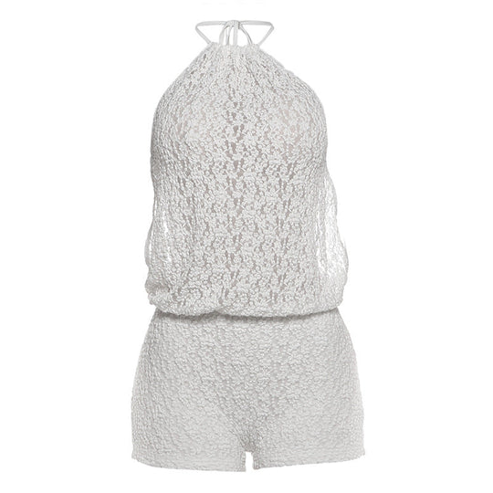 Damen lässiger Strampler aus transparentem Stoff mit floralem Design