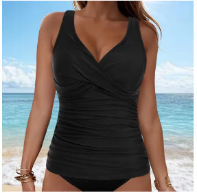 Damen elegantes Wickel-Badeoberteil mit Rüschen