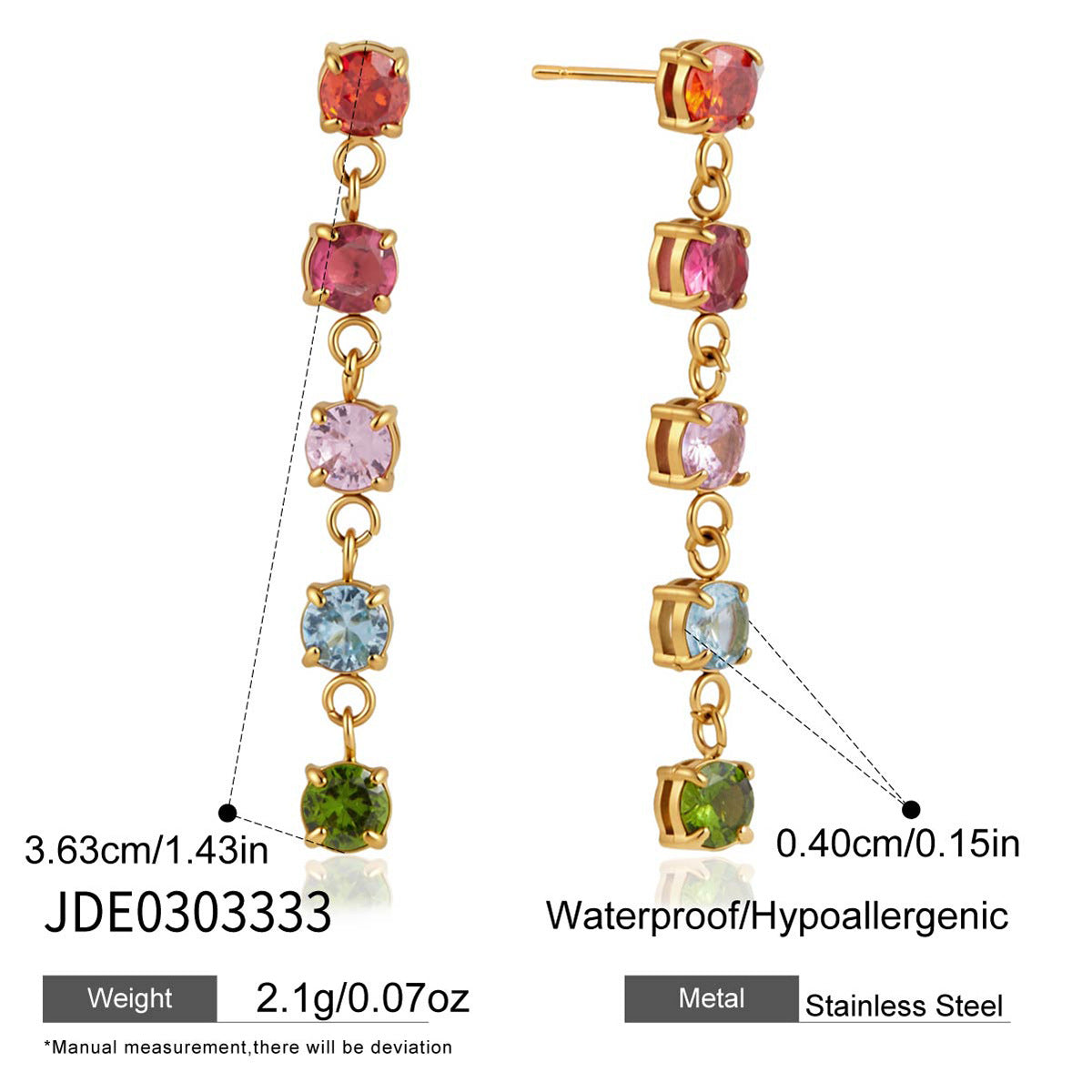 Damen Ohrhänger mit bunten Zirkonia-Steinen aus hypoallergenem Edelstahl Shop Nory