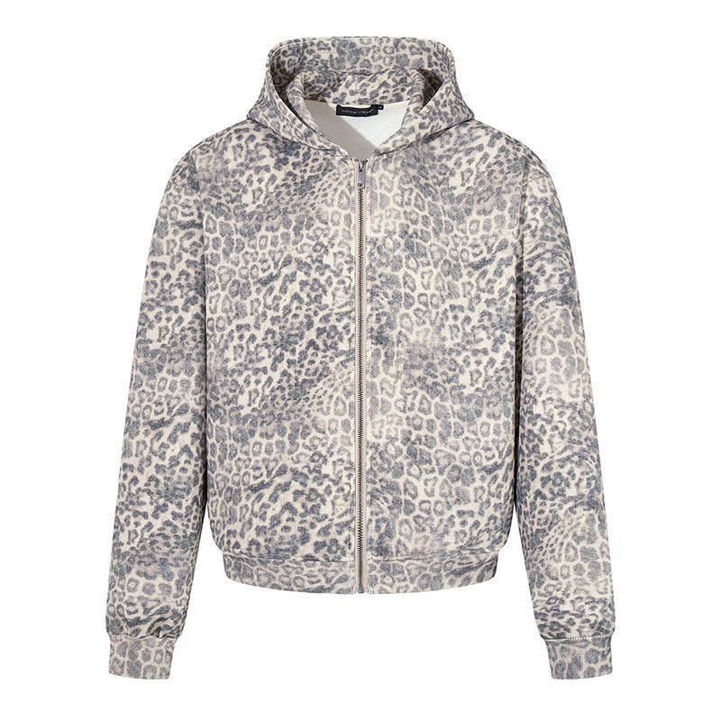 Damen Zip-Hoodie im soften Velours mit allover-Leo-Jacquard Shop Nory