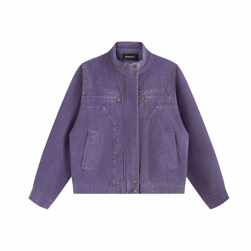 Unisex Cord-Boxy-Blouson mit Stehkragen, verdeckter Druckknopfleiste und aufgesetzten Schubtaschen Shop Nory
