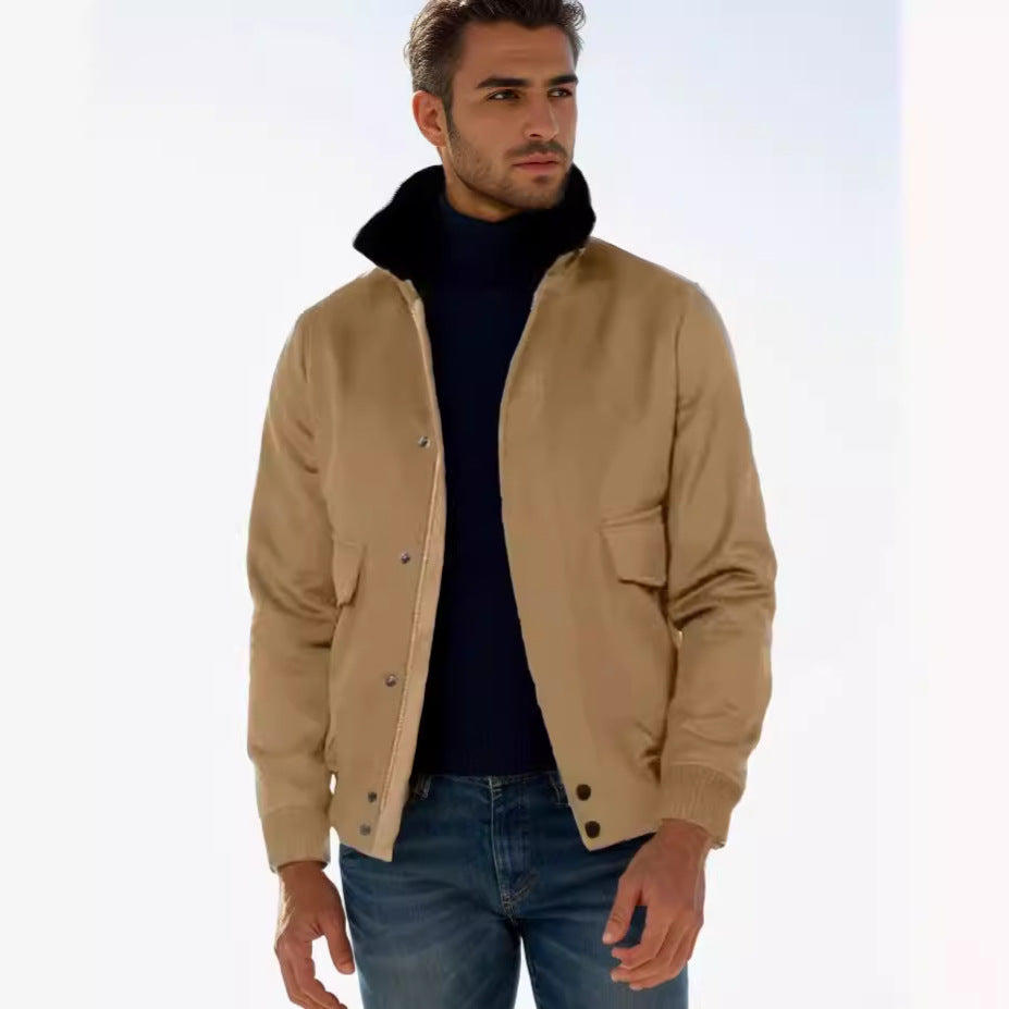 Herren Bomberjacke mit Stehkragen, Druckknopfleiste und aufgesetzten Pattentaschen Shop Nory