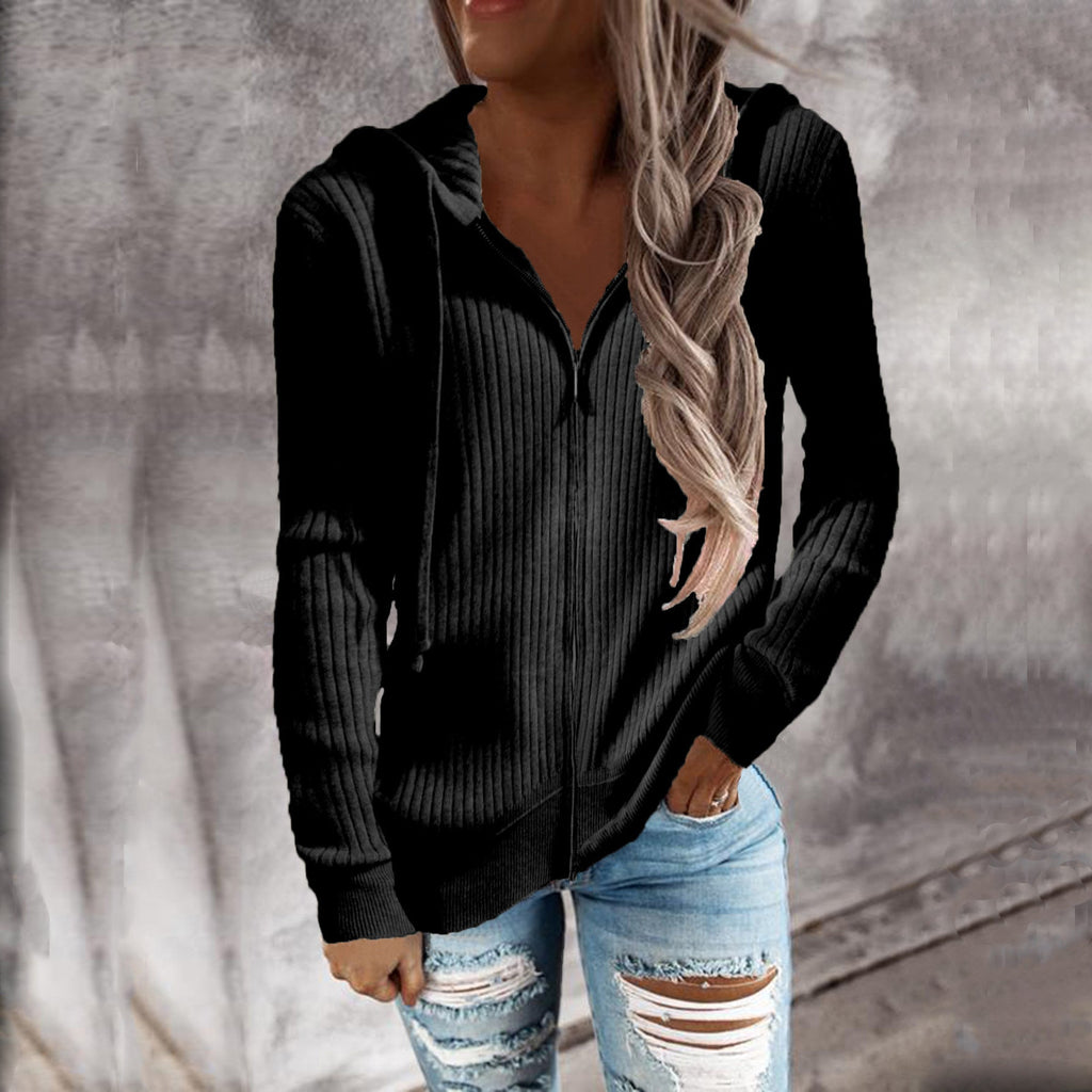 Damen Kapuzenjacke im modernen Rippenstrickdesign mit Taschen