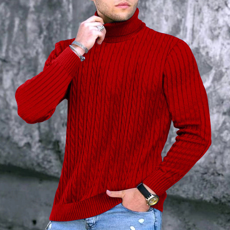 Herren eleganter Rollkragenpullover mit exquisiter Zopfmusterstruktur