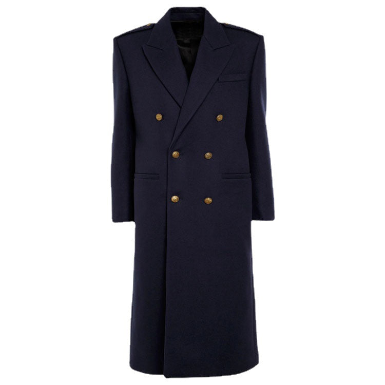 Damen Doppelreihiger Wollmix-Longcoat mit Epauletten und strukturierter Tailoring-Silhouette Shop Nory