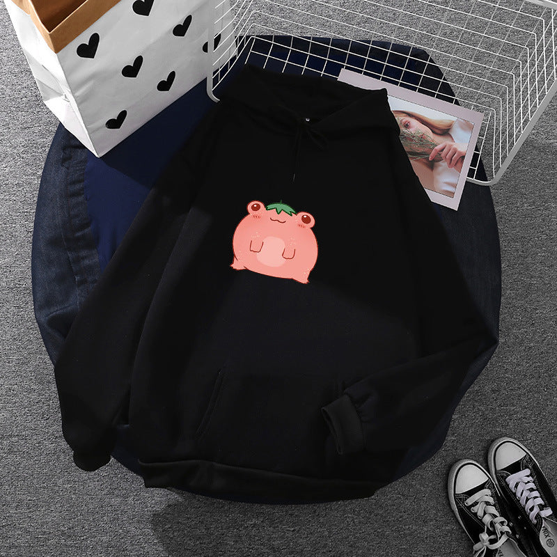 Damen nan oversized Kapuzenpullover aus Microfleece mit Cartoonfrosch-Motiv und Kängurutasche Shop Nory