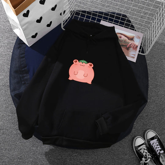 Damen nan oversized Kapuzenpullover aus Microfleece mit Cartoonfrosch-Motiv und Kängurutasche Shop Nory