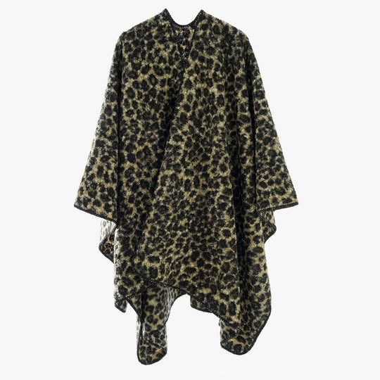 Damen Rechteckiger Wickel‑Ruana mit Leoparden‑Bouclé und feiner Kettelung Shop Nory