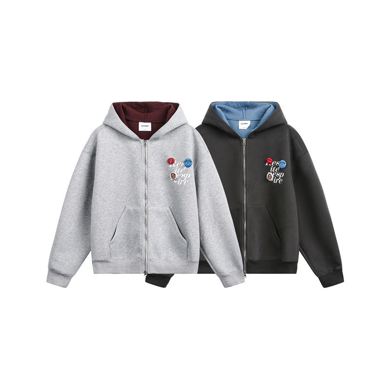 Unisex Kapuzen‑Sweatjacke mit Print‑Badges und Zweiwege‑Reißverschluss Shop Nory
