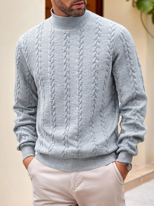 Herren grobgestrickter Zopfstrickpullover mit halbem Stehkragen und elastischen Rippbündchen Shop Nory
