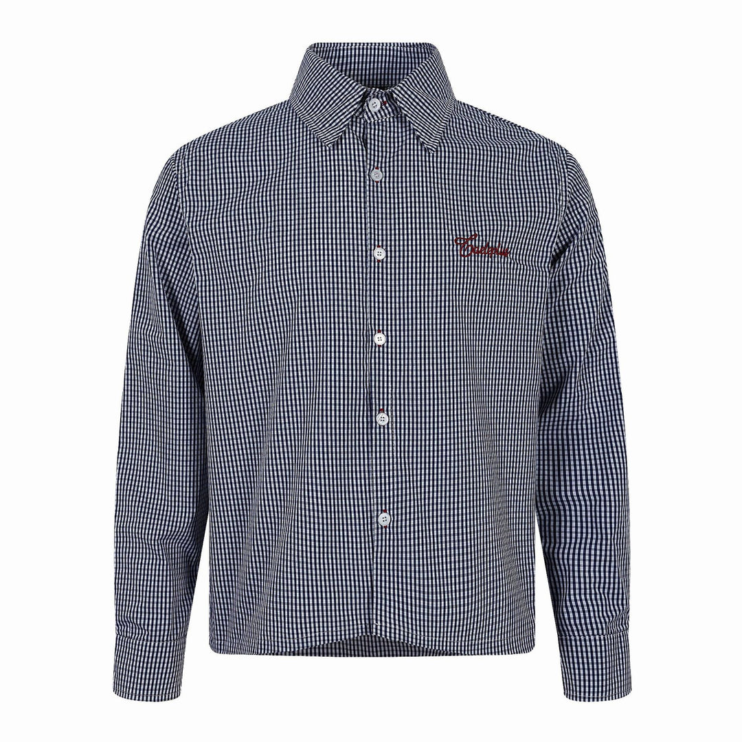 Herren Kariertes Gingham-Hemd mit Button-Down-Kragen und Bruststickerei Shop Nory