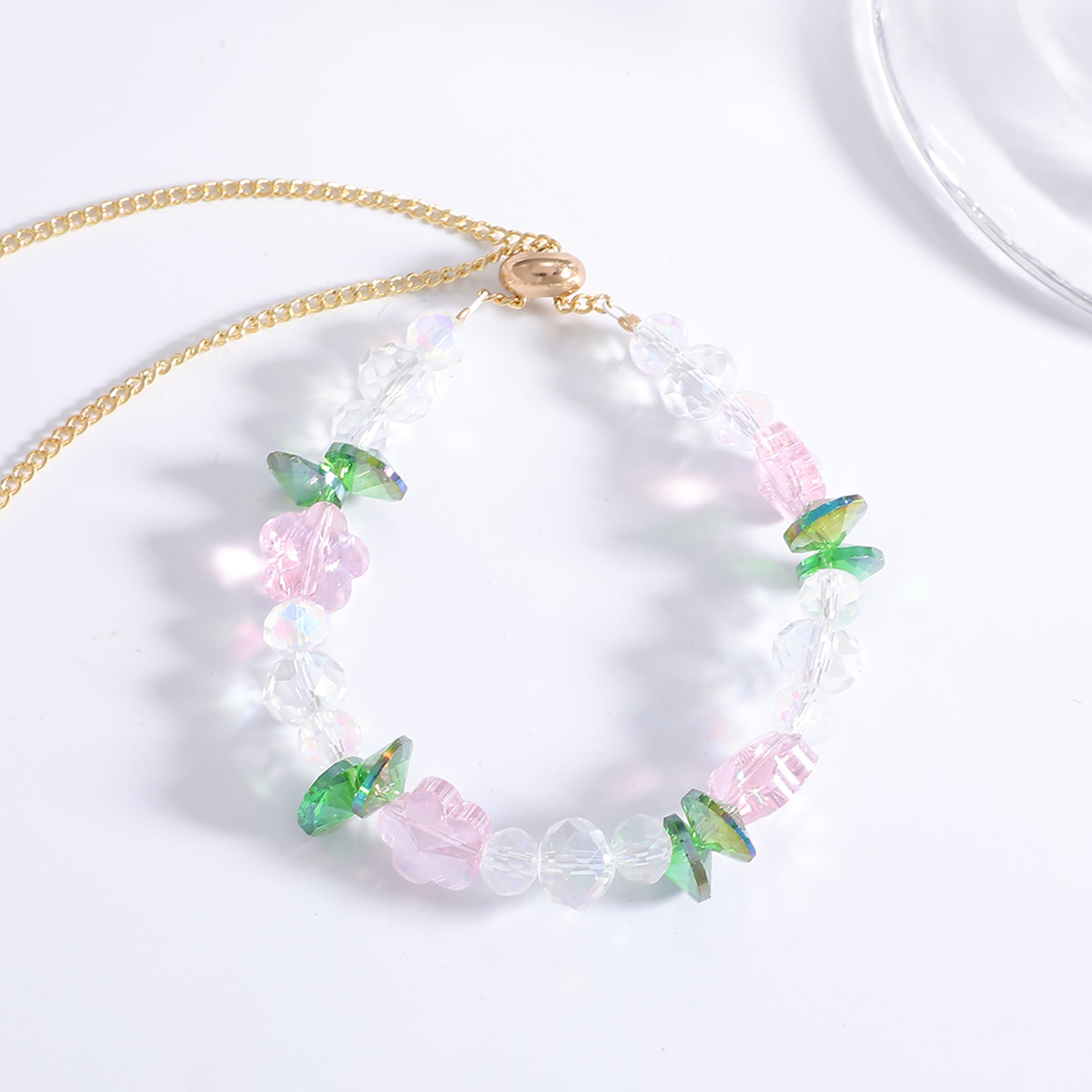 Damen Halskette mit funkelnden Kristallperlen und floralen Akzenten Shop Nory