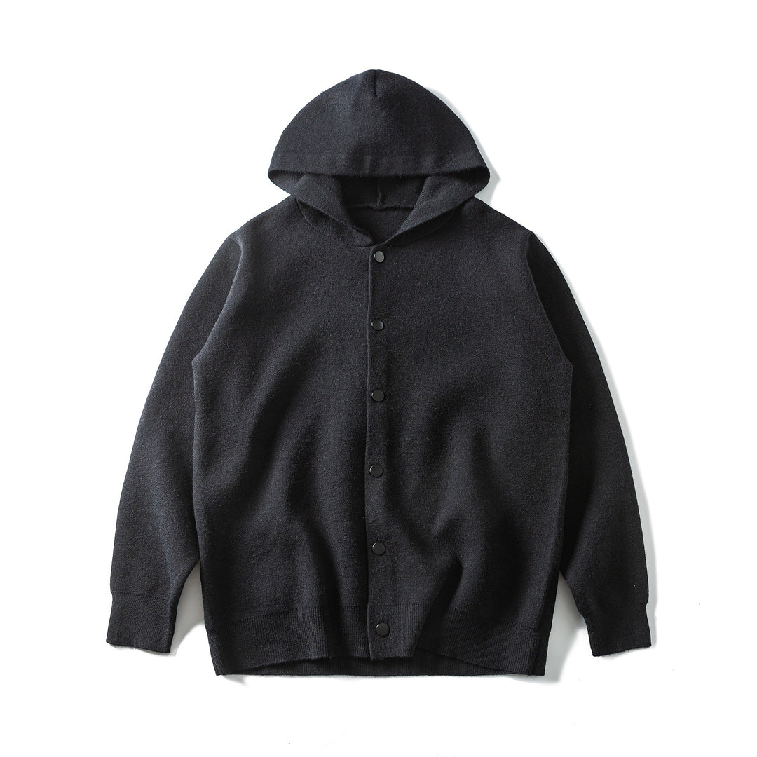 Unisex Leichte Kapuzen‑Strickjacke mit Druckknopfleiste und Rippbündchen Shop Nory