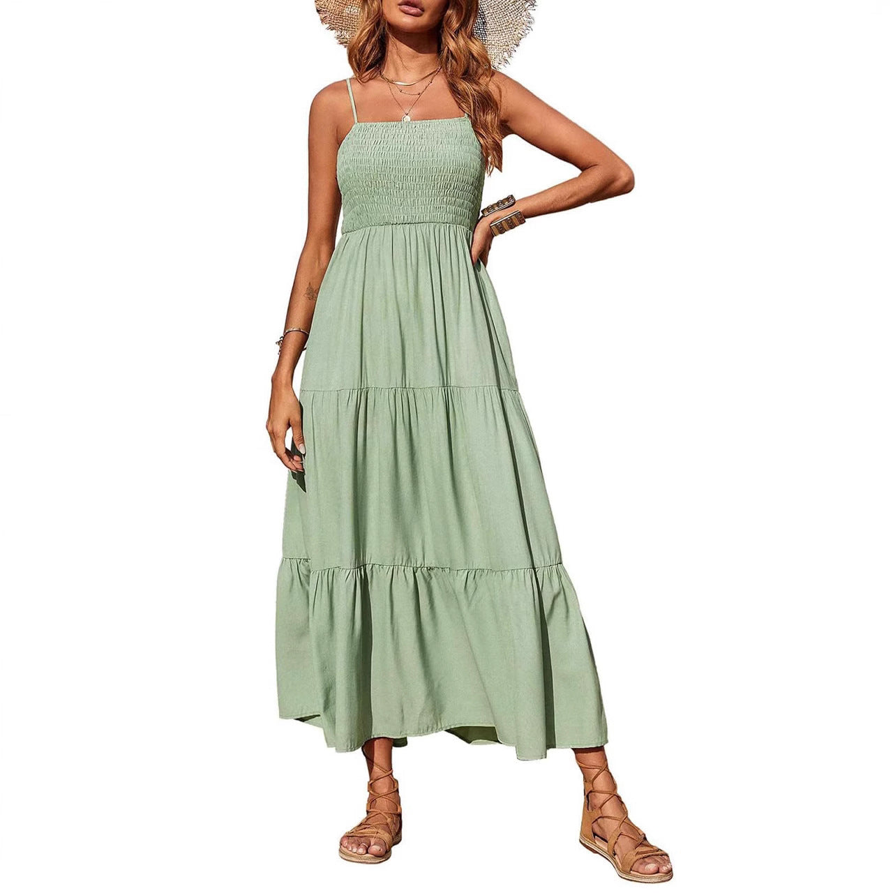 Damen Maxikleid mit verstellbaren Trägern und Rüschen