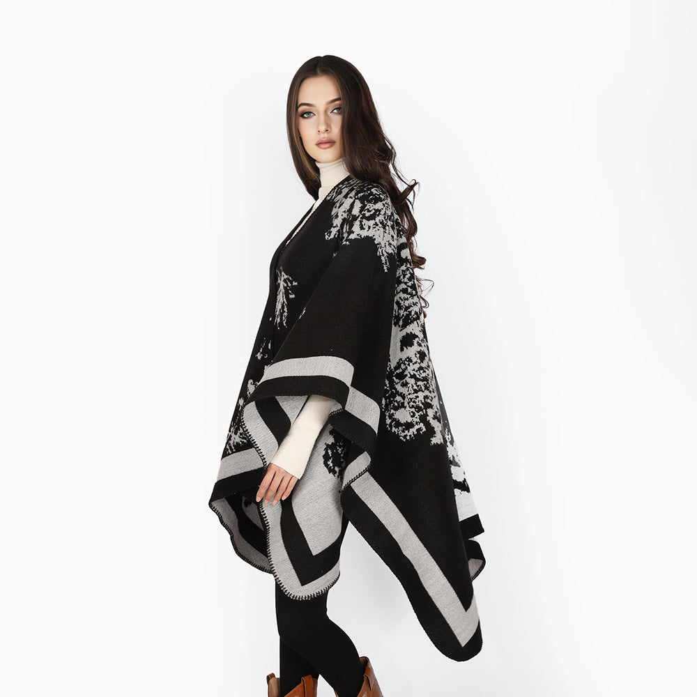 Damen Eleganter Cape‑Poncho im Kimono‑Schnitt mit Jacquard‑Strick Shop Nory