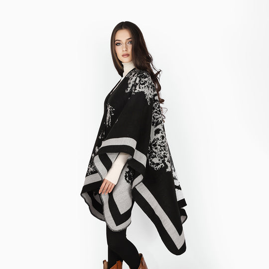Damen Oversize-Jacquard-Cape aus Wollmix mit abstraktem Blumenmuster Shop Nory
