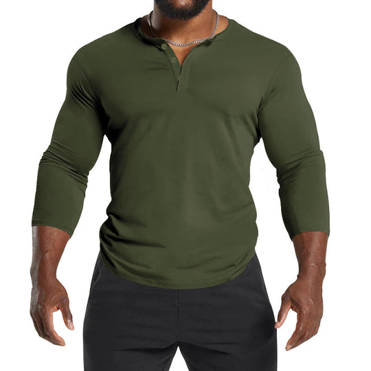 Herren Langarm-Henley-Shirt aus atmungsaktivem Baumwollmix mit Knopfdetails