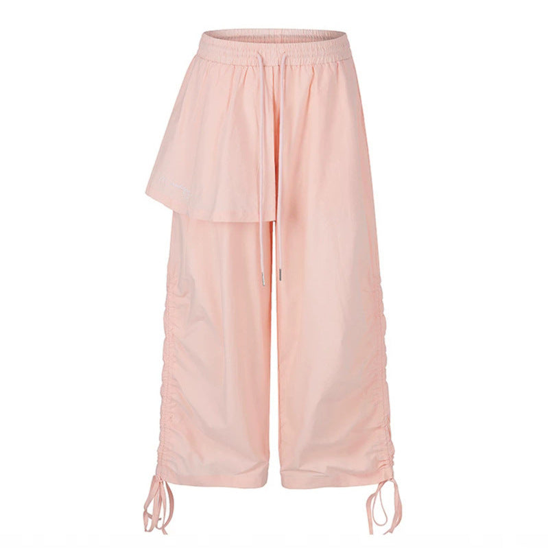 Damen Weite Capri-Hose mit Tunnelzug, seitlicher Raffung und asymmetrischer Überlagerung Shop Nory