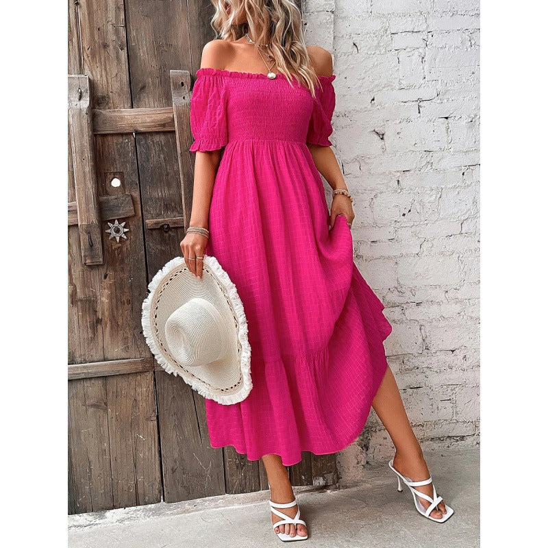 Damen Off-Shoulder Maxikleid mit voluminösen Ärmeln und fließendem Schnitt