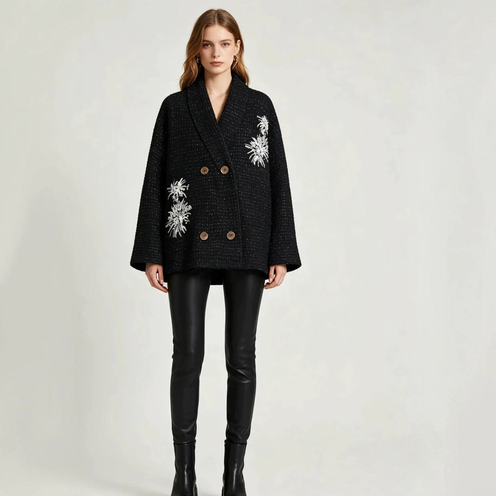 Damen Waffel-Strick-Cardigan mit doppelreihiger Knopfleiste und Schmuckapplikation Shop Nory