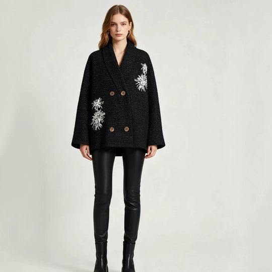 Damen Waffel-Strick-Cardigan mit doppelreihiger Knopfleiste und Schmuckapplikation Shop Nory