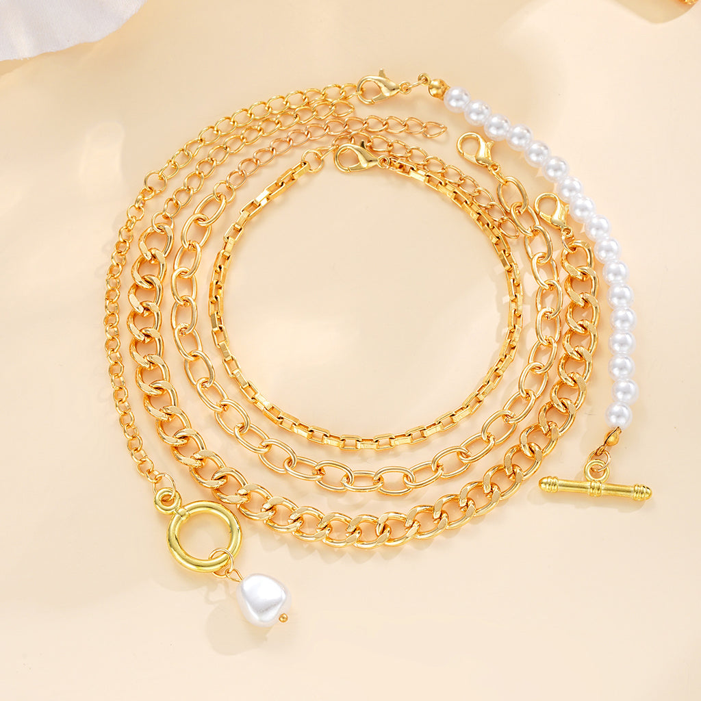 Damen Perlen-Armband-Set mit mehrlagigen Ketten und eleganten Anhängern Shop Nory