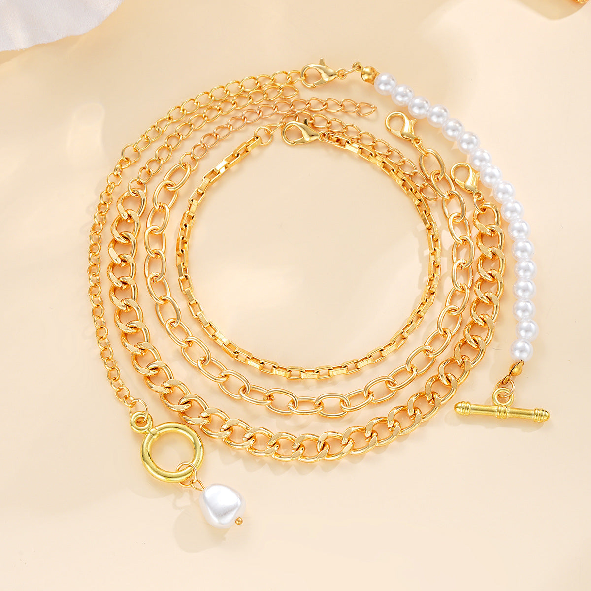Damen Perlen-Armband-Set mit mehrlagigen Ketten und eleganten Anhängern Shop Nory