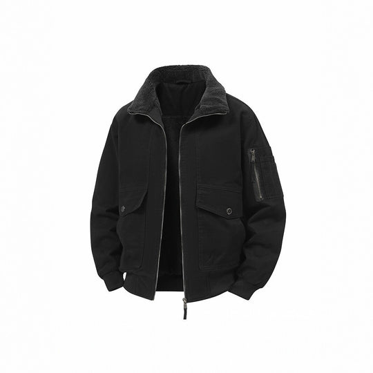 Herren Militärisch inspirierte Thermo-Bomberjacke mit Teddy‑Futter, Ärmeltasche und Druckknopf‑Klappentaschen Shop Nory