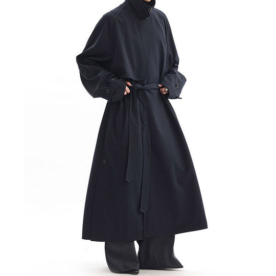 Damen Modischer Langmantel mit hochgeschlossenem Kragen und Taillengürtel Shop Nory