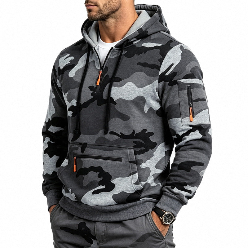 Herren Kapuzenpullover mit Tarnmuster, Reißverschlusstaschen und Kängurutasche Shop Nory