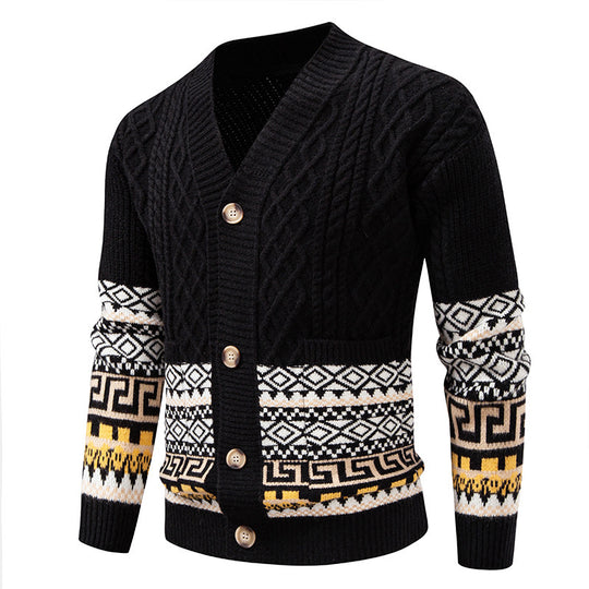 Herren Strickcardigan mit Zopfmuster, Jacquard-Bündchen und Knopfverschluss Shop Nory