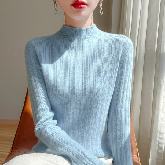 Damen Schmal geschnittener Feinstrick-Pullover mit kurzem Stehkragen und feiner Rippenstruktur Shop Nory