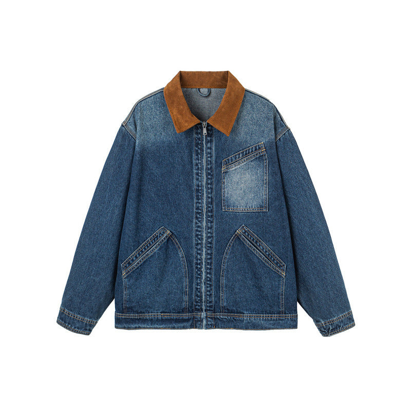 Herren Boxy-Denimjacke im Worker-Stil mit Cordkragen und Frontreißverschluss Shop Nory