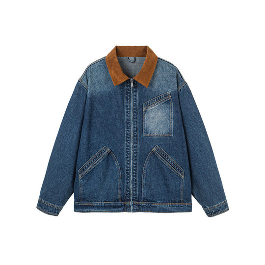 Herren Boxy-Denimjacke im Worker-Stil mit Cordkragen und Frontreißverschluss Shop Nory