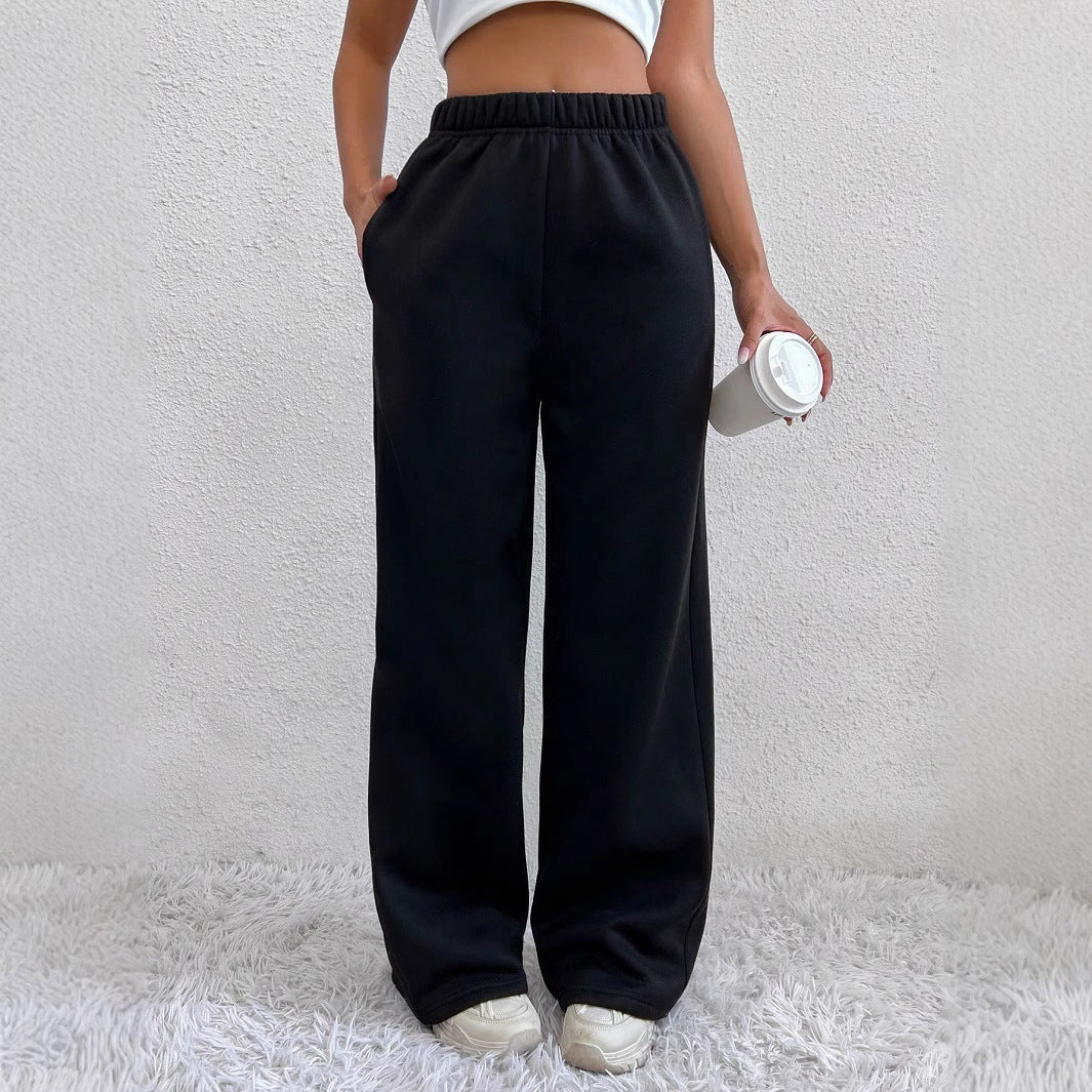 Damen nan weite Loungehose aus French Terry mit hohem Komfortbund, seitlichen Eingrifftaschen und fließendem Bein Shop Nory