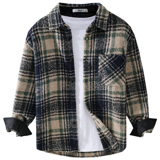 Herren Karierter Overshirt aus Teddyfleece mit aufgesetzter Brusttasche und verdeckter Knopfleiste Shop Nory