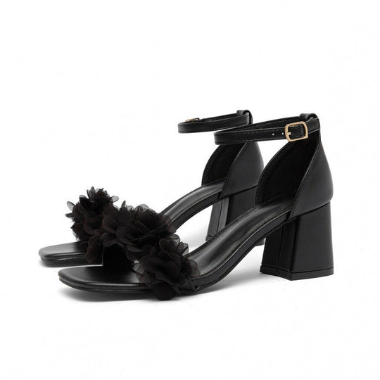 Damen Hochhackige Sandalen mit floralen Applikationen