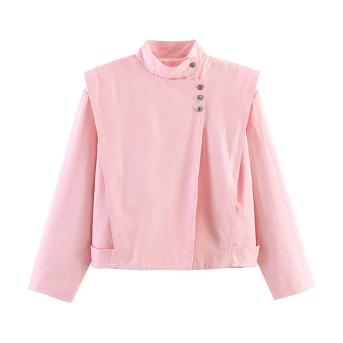 Damen Kurzblouson im Origami‑Look mit Stehkragen, asymmetrischer Knopfleiste und aufgesetzten Taschen Shop Nory