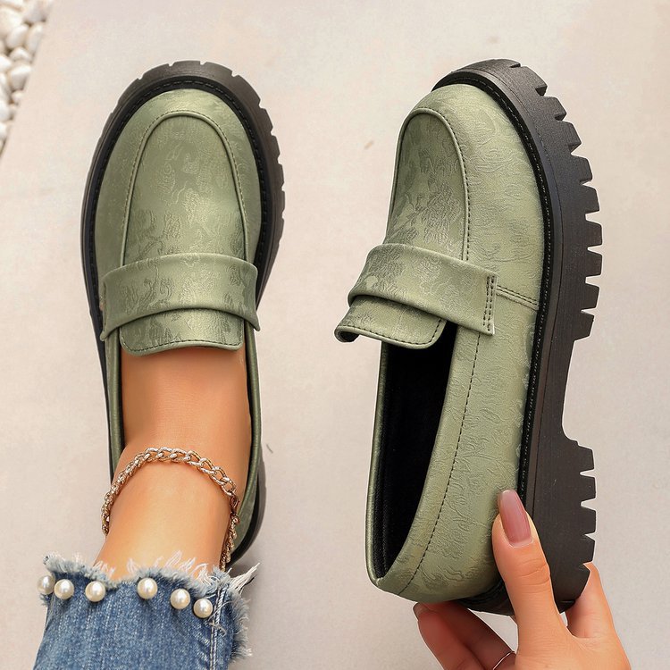 Damen Chunky Loafer mit profilierter Gummisohle und geprägtem Kunstleder Shop Nory