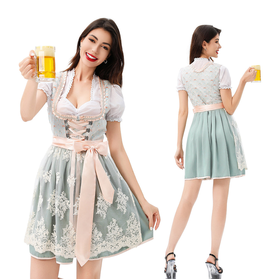 Damen nan traditionelles Dirndlkleid mit Korsett-Schnürung, Spitzenapplikation und Puffärmeln Shop Nory
