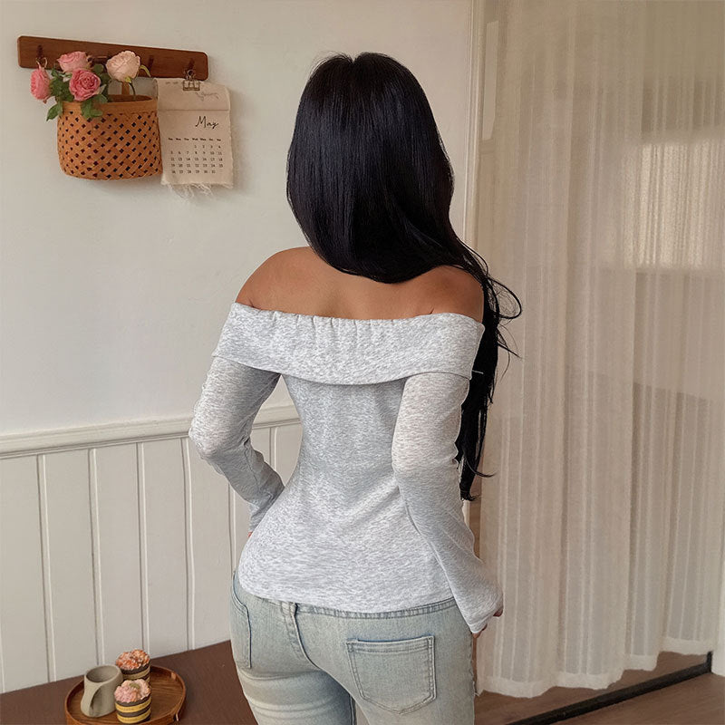Damen Schulterfreies Langarm-Top mit tailliertem Schnitt und feinem Rippstrick Shop Nory