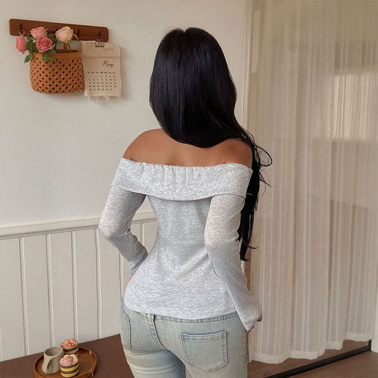 Damen Schulterfreies Langarm-Top mit tailliertem Schnitt und feinem Rippstrick Shop Nory