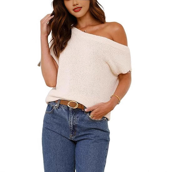 Damen lässiges Oversized Strickoberteil mit offener Schulterpartie