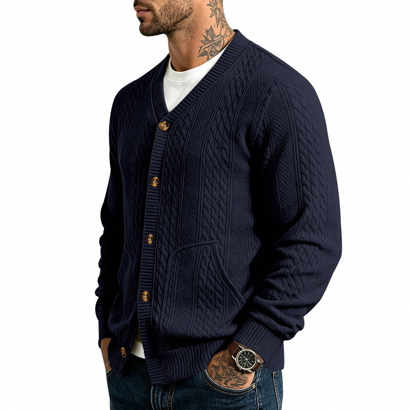 Herren Strukturierter Strickcardigan mit V-Ausschnitt und Zopfmuster Shop Nory