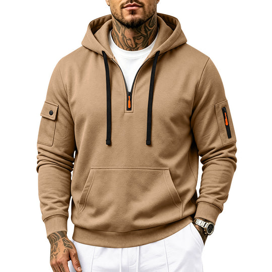Herren Utility-Halbzip-Kapuzenpullover mit Ärmel-Taschen und Kängurutasche Shop Nory