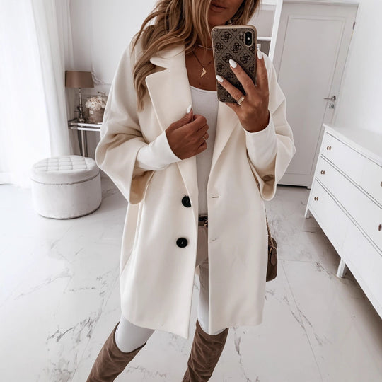Damen nan kastiger Oversize-Kurzmantel mit fallendem Reverskragen und verdeckten Seitentaschen Shop Nory