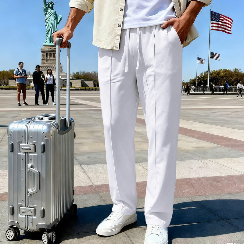 Herren nan elegante Sweathose mit Bügelfalte geradem Bein und Tunnelzug