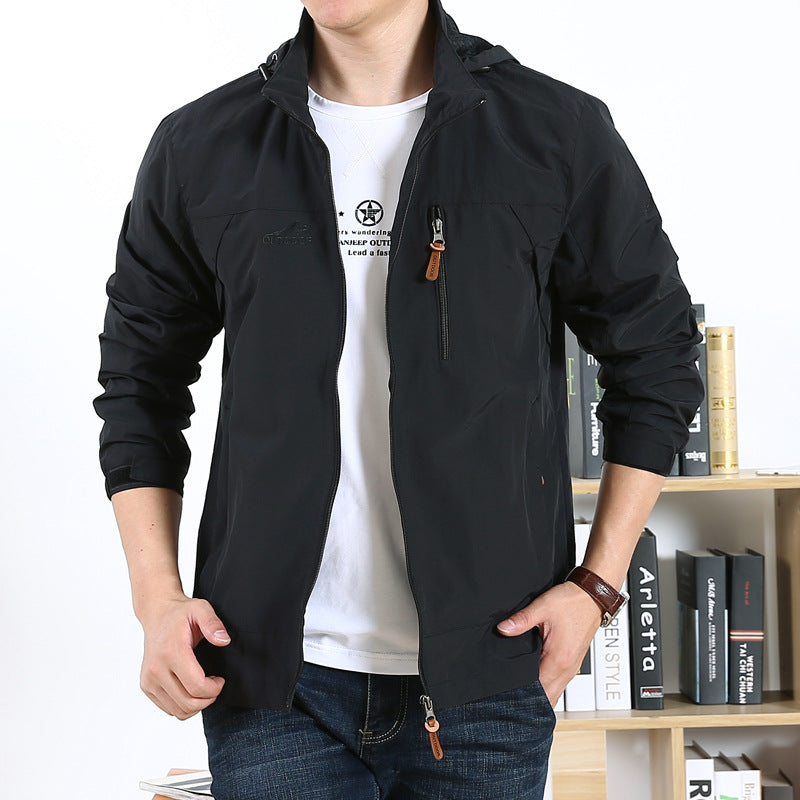 Herren Leichte Kapuzen-Windjacke mit Brust-Reißverschluss und Elastischen Bündchen Shop Nory