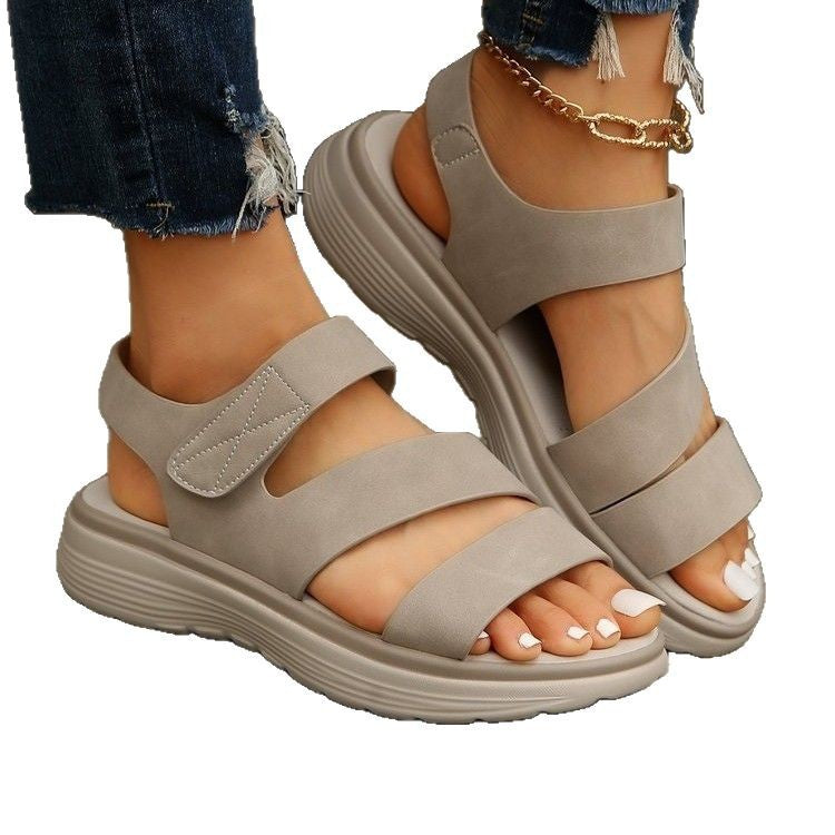 Damen Komfortable Leder-Sandalen mit breiten Riemen und anatomischem Fußbett Shopnory